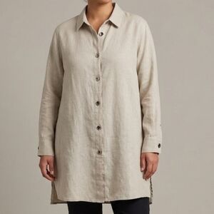 Women’s Caroline Rose 100% Linen Button Down Shirt Neutral Beige Resort Style